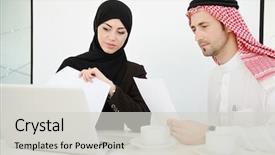  Presentation with multi ethnic group - PPT theme consisting of group of multi ethnic business background and a light gray colored foreground