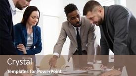  Presentation with multi ethnic group - Audience pleasing slides consisting of group-of-multi-ethnic-business backdrop and a coral colored foreground