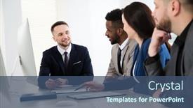  Presentation with multi ethnic group - PPT theme featuring group-of-multi-ethnic-business background and a ocean colored foreground
