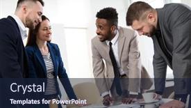  Presentation with ethnic group - Slide set with group-of-multi-ethnic-business background and a navy blue colored foreground