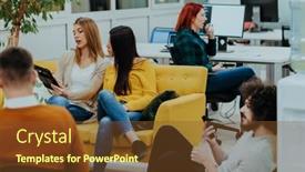  Presentation with multi ethnic group - Slide set featuring group-of-multi-ethnic-colleagues background and a tawny brown colored foreground