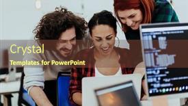  Presentation with multi ethnic group - Slides with group-of-multi-ethnic-colleagues background and a  colored foreground