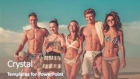  Presentation with multi ethnic group - Amazing theme having group of multi ethnic friends walking on a beach backdrop and a coral colored foreground