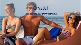  Presentation with multi ethnic group - PPT theme having group of multi ethnic friends sunbathing on a deck chairs on a beach background and a lemonade colored foreground