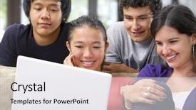  Presentation with multi ethnic group - Audience pleasing PPT theme consisting of group of multi ethnic student backdrop and a  colored foreground