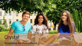  Presentation with multi ethnic group - Theme consisting of group of multi ethnic students in a city park background and a coral colored foreground