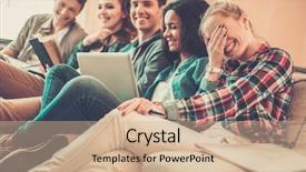  Presentation with ethnic group - PPT theme enhanced with group of multi ethnic young background and a soft green colored foreground