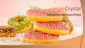  Presentation with donuts pink - Presentation theme featuring group-of-multicolored-flying-donuts background and a coral colored foreground