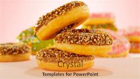  Presentation with donuts pink - Slides having group-of-multicolored-flying-donuts background and a gold colored foreground