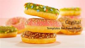  Presentation with donuts pink - PPT layouts featuring group-of-multicolored-flying-donuts background and a gold colored foreground