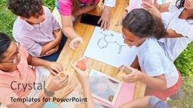  Presentation with multicultural - Theme enhanced with group-of-multicultural-children-doing background and a coral colored foreground
