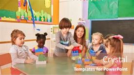  Presentation with multicultural - Presentation theme enhanced with group-of-multicultural-children background and a coral colored foreground