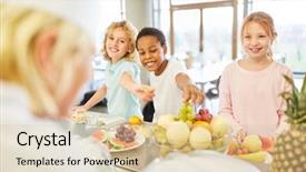  Presentation with kids health - Beautiful presentation theme featuring group of multicultural kids backdrop and a lemonade colored foreground