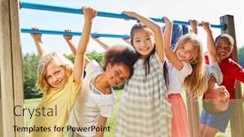  Presentation with multicultural - Theme featuring group-of-multicultural-kids background and a coral colored foreground