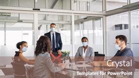  Presentation with social distancing - Theme enhanced with group-of-multiethnic-business-people background and a coral colored foreground