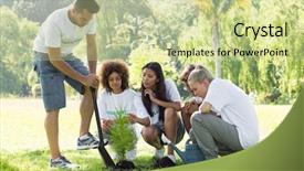  Presentation with planting the seed - Theme enhanced with group of multiethnic environmentalists planting background and a soft green colored foreground