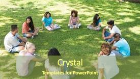  Presentation with circle - Audience pleasing PPT theme consisting of group of multiethnic friends sitting backdrop and a tawny brown colored foreground