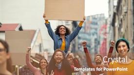  Presentation with people street - Cool new slide set with group-of-multiethnic-people backdrop and a coral colored foreground
