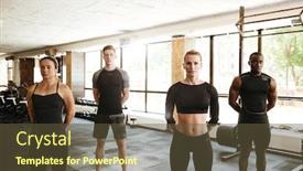  Presentation with group training - Amazing slide deck having group of multiethnic sports people is about to start sport fit training at the gym backdrop and a tawny brown colored foreground