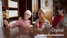  Presentation with math lesson - Beautiful presentation theme featuring group-of-multiethnic-students-taking backdrop and a tawny brown colored foreground