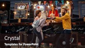  Presentation with food truck - Colorful presentation theme enhanced with group-of-multiethnic-young-people backdrop and a wine colored foreground