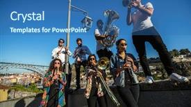  Presentation with jazz music - Amazing PPT theme having group of musicians jazz band backdrop and a ocean colored foreground