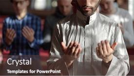  Presentation with muslim - Audience pleasing PPT theme consisting of group-of-muslim-people-praying backdrop and a tawny brown colored foreground