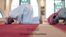  Presentation with muslim - Audience pleasing slide set consisting of group-of-muslim-people-praying backdrop and a violet colored foreground