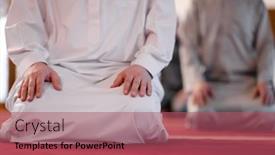  Presentation with mosque - Beautiful presentation design featuring group-of-muslim-people-praying backdrop and a coral colored foreground