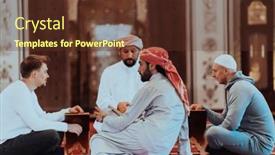  Presentation with quran - PPT theme enhanced with group-of-muslims-reading background and a tawny brown colored foreground