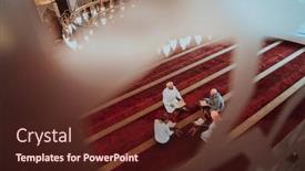  Presentation with quran - PPT theme having group-of-muslims-reading background and a tawny brown colored foreground