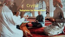  Presentation with quran - PPT theme having group-of-muslims-reading background and a violet colored foreground