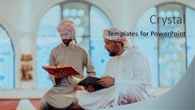  Presentation with quran - Presentation theme consisting of group-of-muslims-reading background and a light blue colored foreground