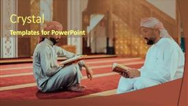  Presentation with quran - PPT theme consisting of group-of-muslims-reading background and a tawny brown colored foreground