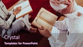  Presentation with quran - Slide set consisting of group-of-muslims-reading background and a wine colored foreground