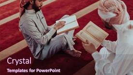  Presentation with quran - Presentation design with group-of-muslims-reading background and a wine colored foreground