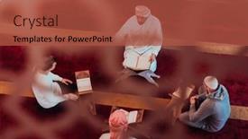  Presentation with quran - Slide set having group-of-muslims-reading background and a red colored foreground