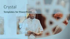  Presentation with quran - Presentation design enhanced with group-of-muslims-reading background and a light blue colored foreground