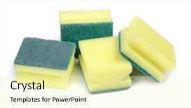  Presentation with dishwashing - PPT theme consisting of group of new dishwashing sponges background and a blonde colored foreground