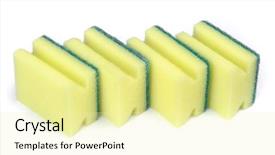  Presentation with dishwashing - Presentation theme with group of new dishwashing sponges background and a blonde colored foreground