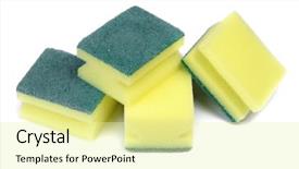  Presentation with dishwashing - Presentation having group of new dishwashing sponges background and a blonde colored foreground