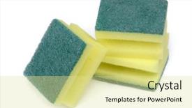  Presentation with dishwashing - Audience pleasing presentation theme consisting of group of new dishwashing sponges backdrop and a blonde colored foreground