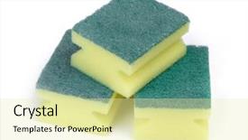  Presentation with dishwashing - PPT theme featuring group of new dishwashing sponges background and a soft green colored foreground