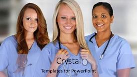  Presentation with icu nurse hospital patients - Audience pleasing PPT theme consisting of group of nurses set backdrop and a light blue colored foreground