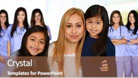  Presentation with nurses - Audience pleasing slide set consisting of group of nurses with patient backdrop and a tawny brown colored foreground