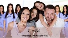  Presentation with elderly patient nurse cares - Amazing presentation design having group of nurses with patient backdrop and a coral colored foreground