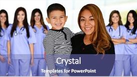  Presentation with moving patient to hospital bed - Colorful presentation theme enhanced with group of nurses with patient backdrop and a ocean colored foreground