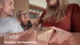  Presentation with anniversary - Slide set having group-of-old-friends-congratulating background and a coral colored foreground