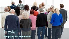  Presentation with old people - PPT theme with group-of-old-people-standing background and a ocean colored foreground