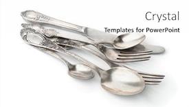  Presentation with cutlery - Presentation theme having group-of-old-silver-cutlery background and a white colored foreground